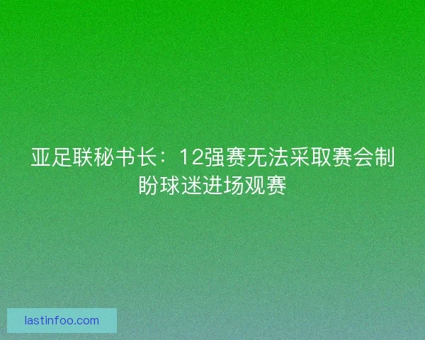 亚足联秘书长：12强赛无法采取赛会制盼球迷进场观赛